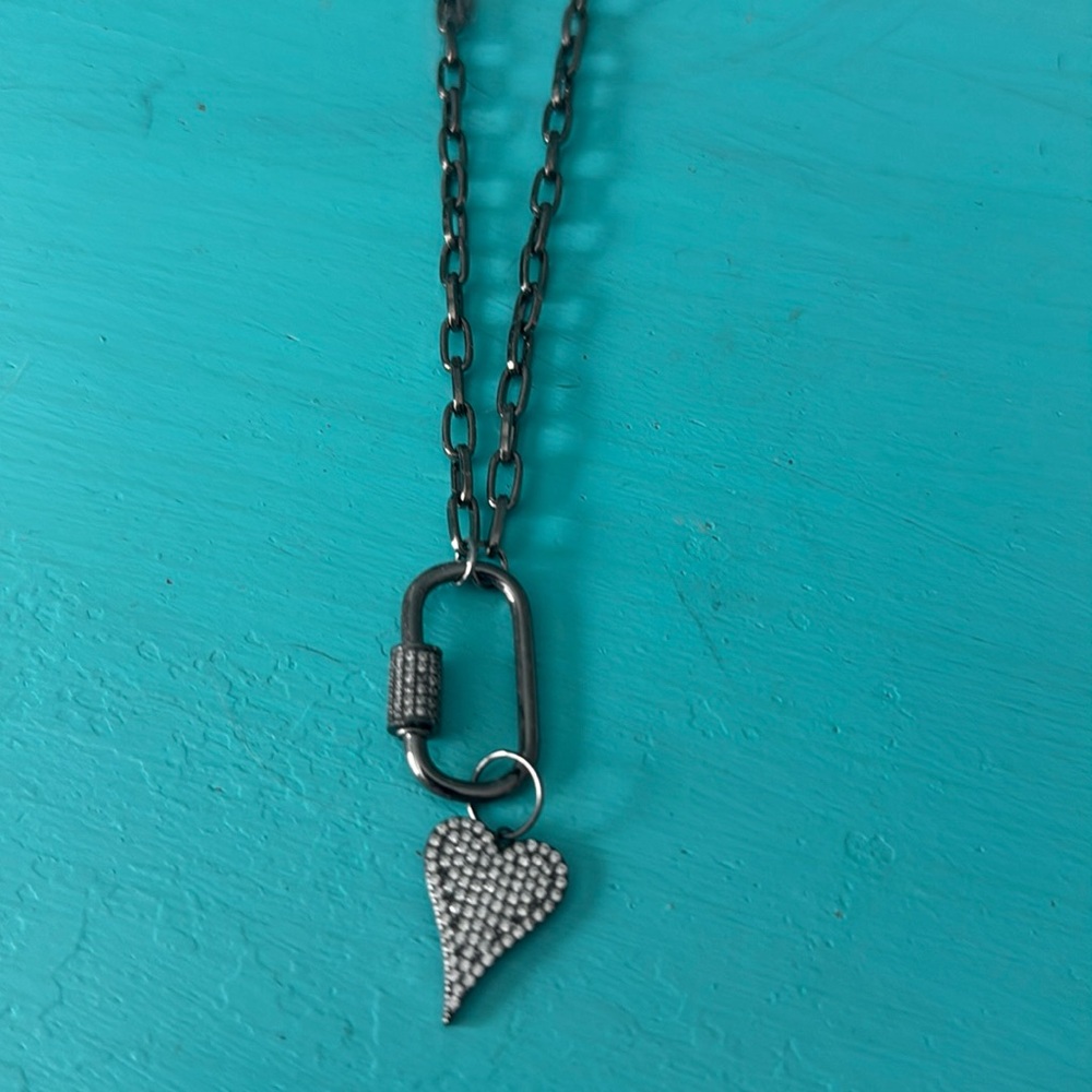 New Black Metal Heart Crystal Necklace